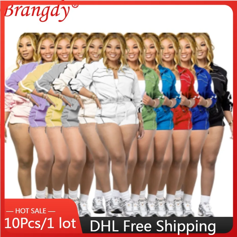 10pcs Bulk Items Wholesale Lots Sexy Long Sleeve Zipper Sports Shorts Suit Two Piece Set Outfits for Women 2026 Summer B15146