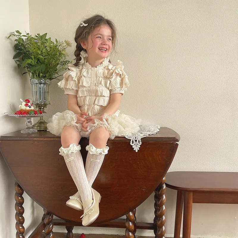 Japanese Style Kids Girls Mesh Eyelet Lace Socks Princess Breathable Knee High Socks Spring Children Sweet Stocking