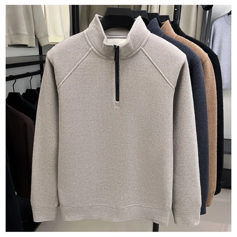 

Autumn and Winter High Collar Solid Color Pullover Half Zip Men's Thick Sweater T-shirt Sweatshirt Fashion Casual Top