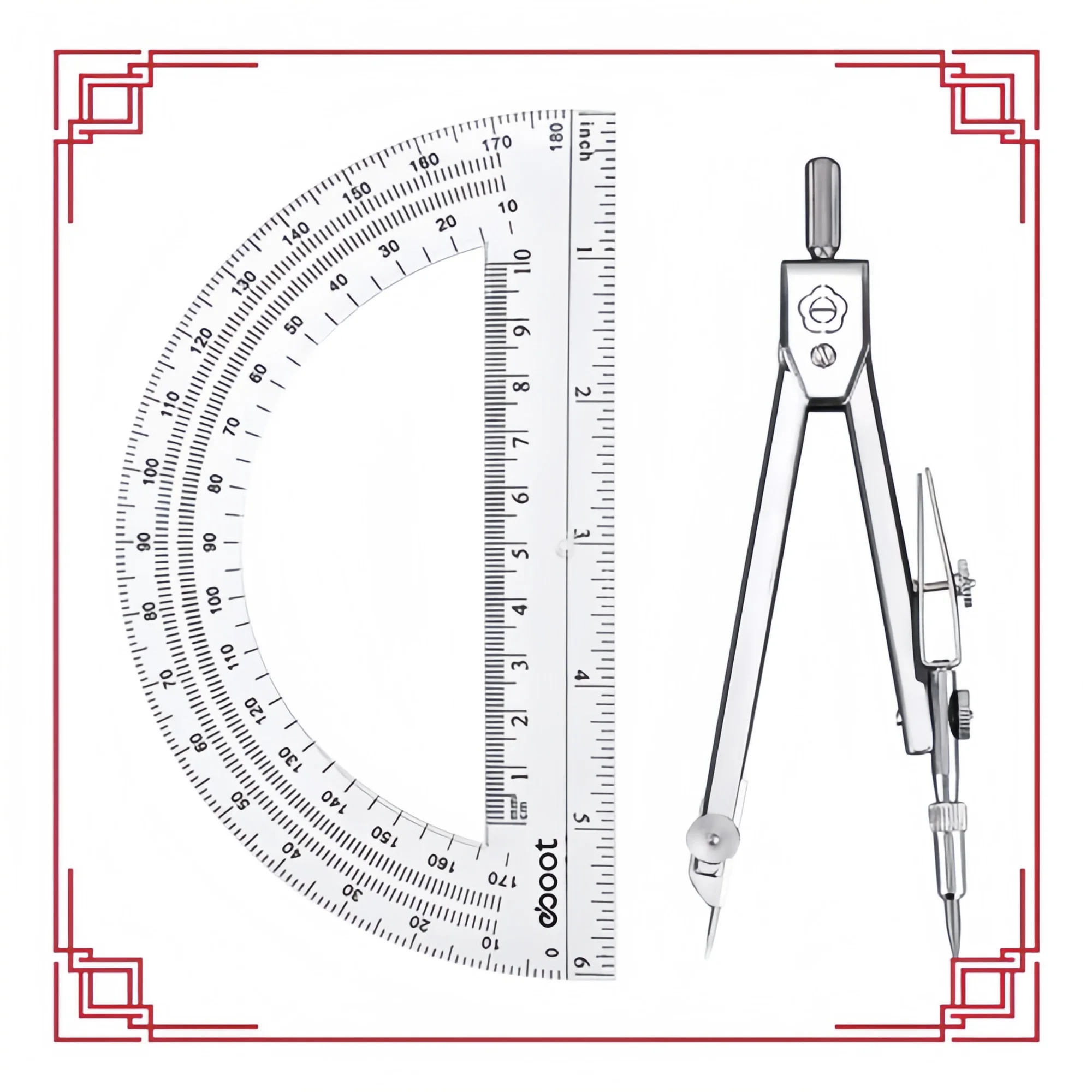 بوصلة رسم ومنقلة 6 بوصة، مجموعة الرياضيات الهندسية للطلاب