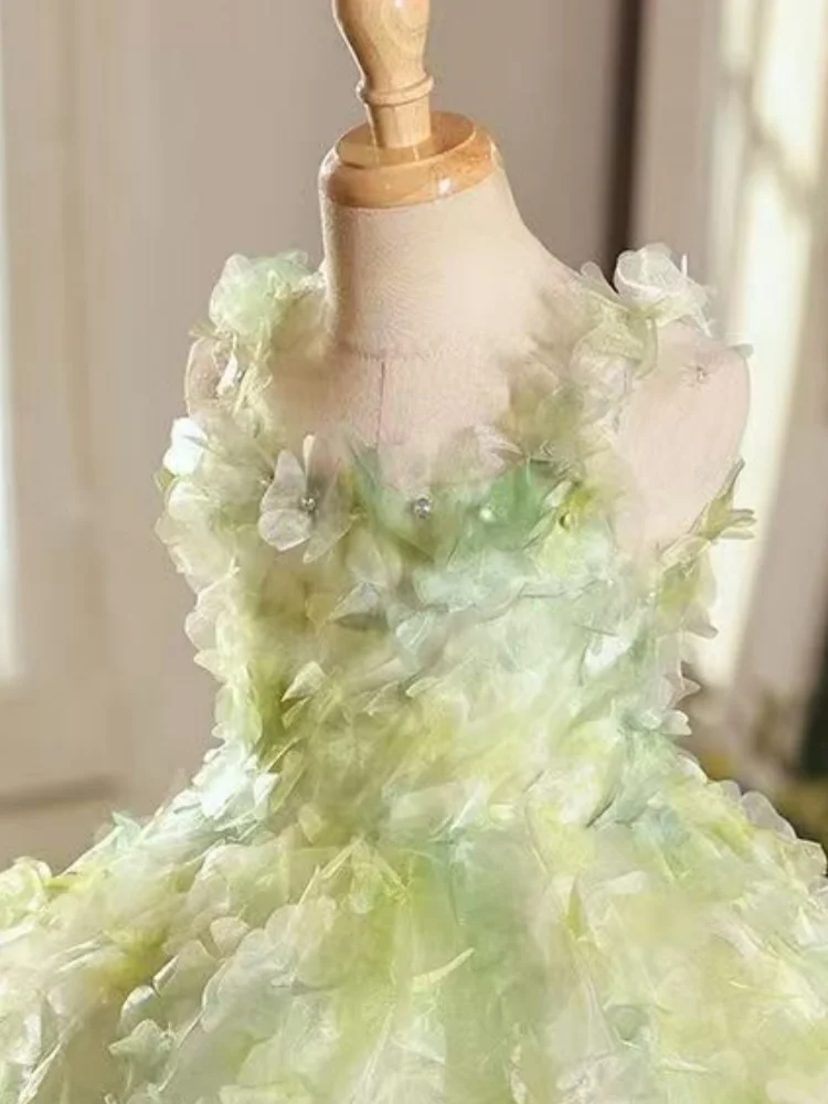 Children's Dress Green Petal Pong Little Princess Dress 2026 New Summer High end Girls' Photography Forest Series