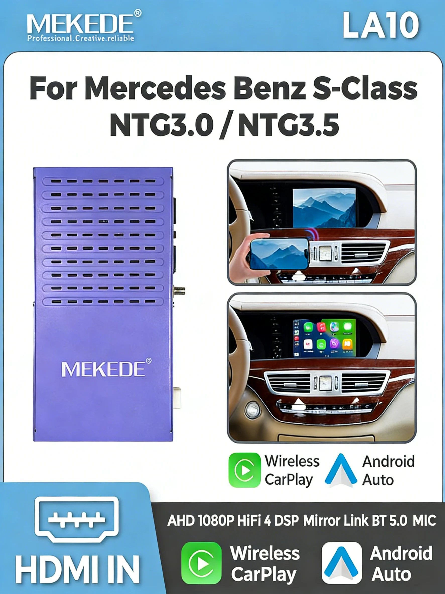 MEKEDE Wireless CarPlay Android Auto Decoder Box für Mercedes Benz S CL Klasse W221 NTG 3.0 3.5 2006-2012 Modul TV-Box unterstützt BT Mirror Link AUX Rückfahrkamera Intelligentes System