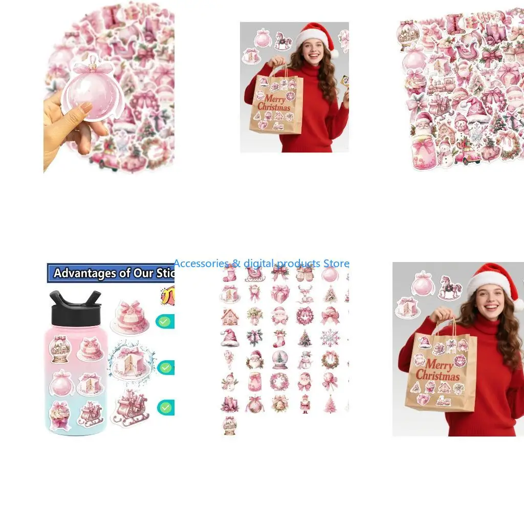 77JD 50PCS Cartoon Holiday Stickers Waterproof PVC Selfs Adhesive For Decorating Electronics Christmas Party