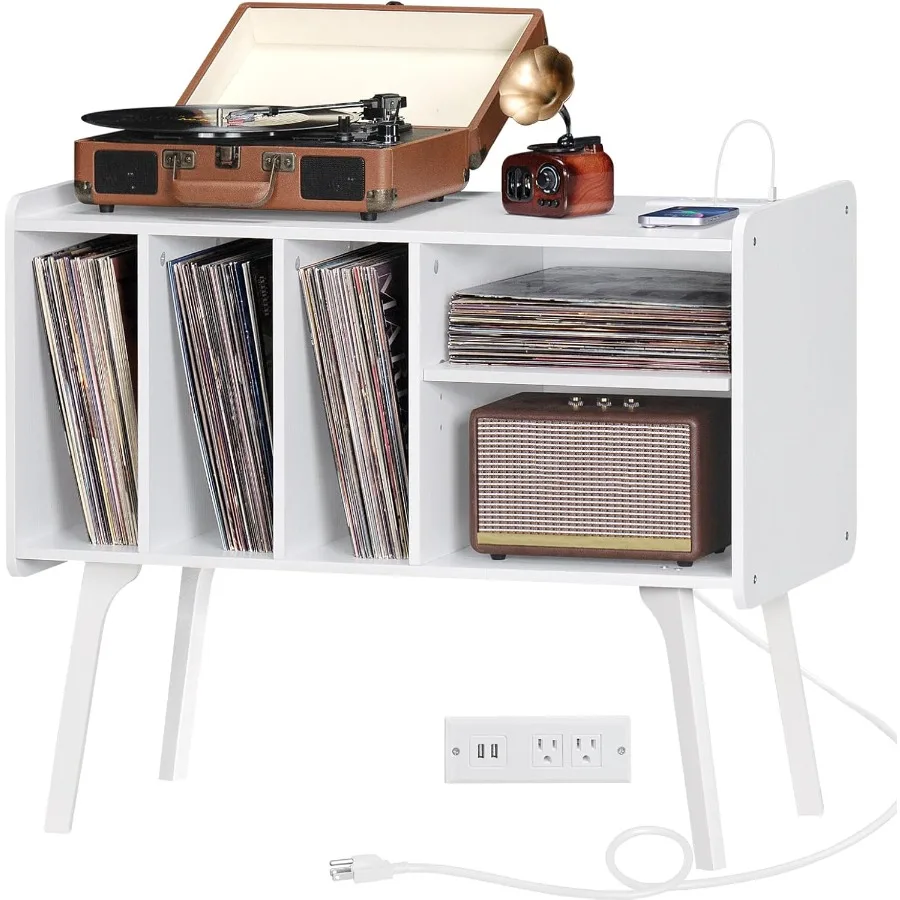 

Подставка для проигрывателя пластинок с зарядной станцией вмещает до 220 альбомов. Большая подставка для проигрывателя пластинок с 4 шкафами. Проигрыватель середины века.