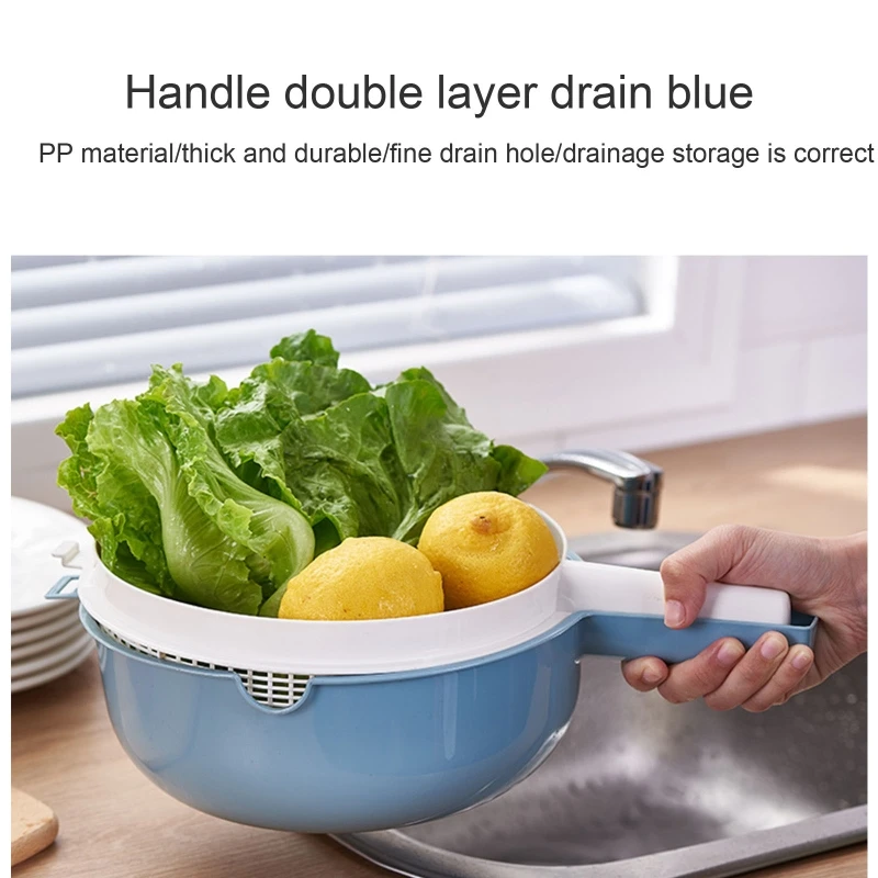 2024 New Double Layer Rice Wash Basket 2 in 1 Kitchen Strainer Bowl Plastic Drain Basket Fruit Vegetable Colander with Handle