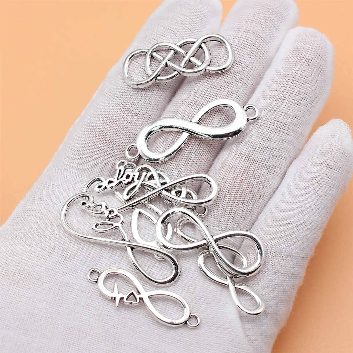 10pcs Antique Silver Color Infinity Symbol Charms Collection For DIY Jewelry Making, 10 Styles, 1 of Each