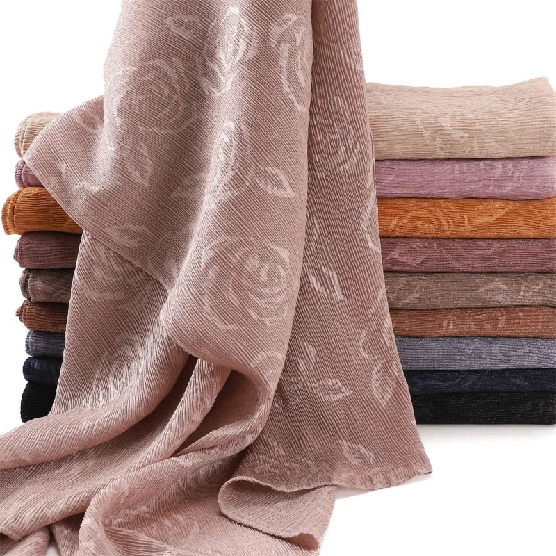 Fashion Commuter Pure Color Crumpled Rose Embossed Shiny Scarf Silk Scarf Thin Breathable MiuMiu Bag Scarf Shawl Scarf