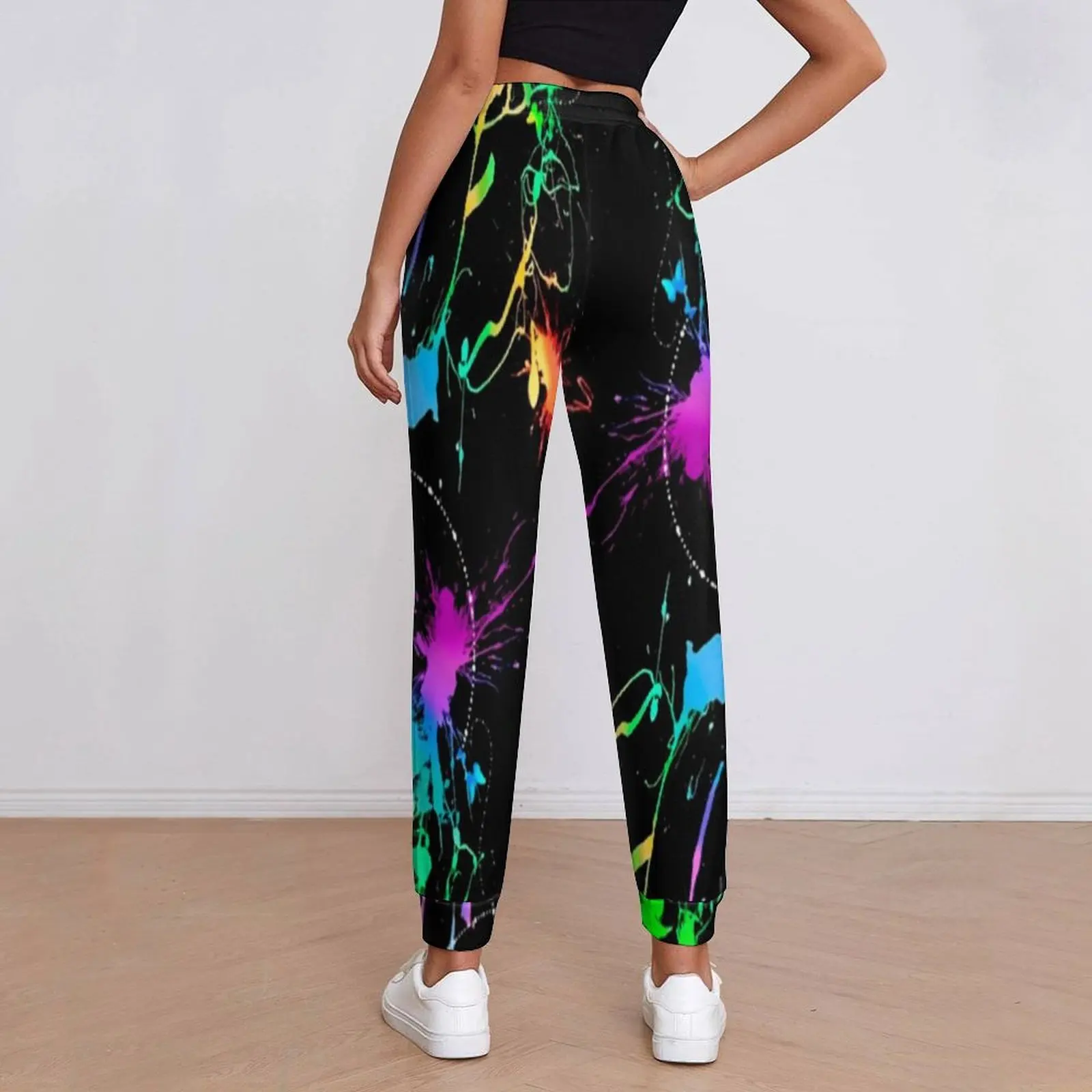 Pantaloni da jogging colorati con dolore al Neon Lady Splatter Pattern pantaloni sportivi moderni primavera pantaloni oversize estetici