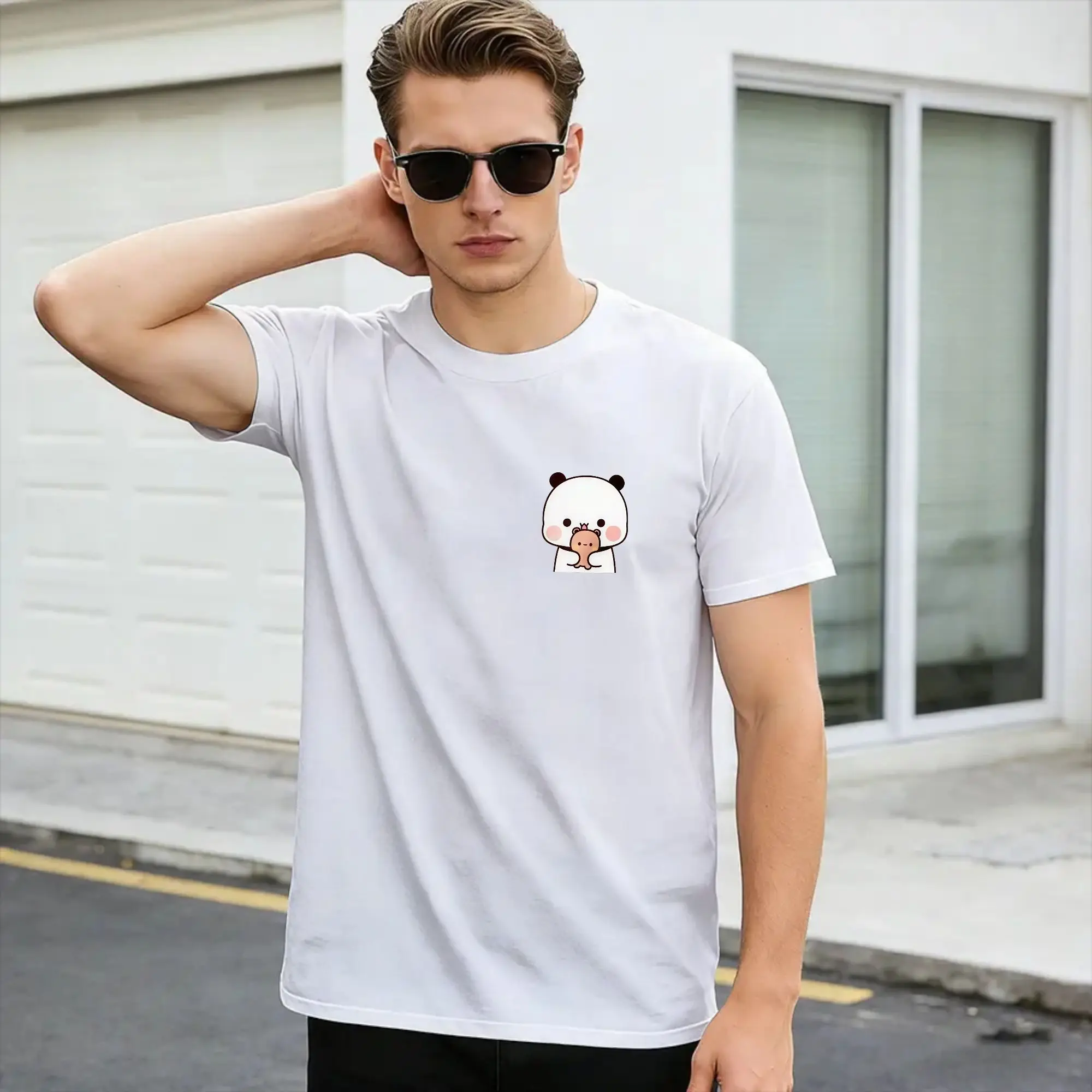 Men T Shirt Bubu Dudu Bear their baby T-Shirts Harajuku Cute Couple Outfits Summer Tees Streetwear 100% Cotton Birthday Gift,