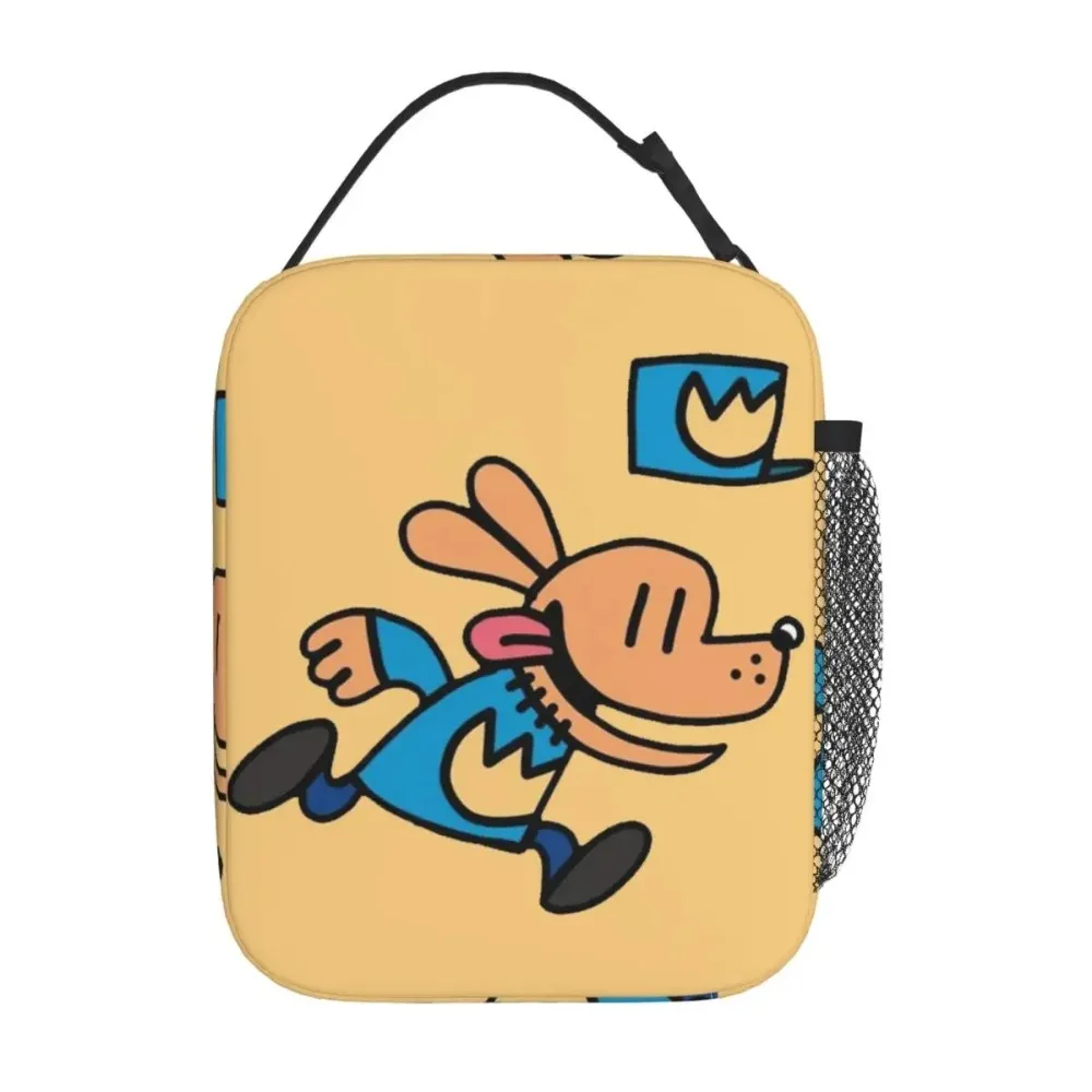 Vintage Officer Dog Man Running Insulated Lunch Bag Cartoon Comic Food Bag Reusable Cooler Thermal Lunch Box For Travel