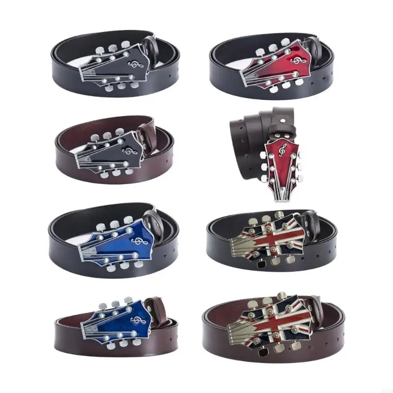 31KD Rock and Roll Waist Belts for Jeans Pants Guitar Head Buckle Belt Bandsman