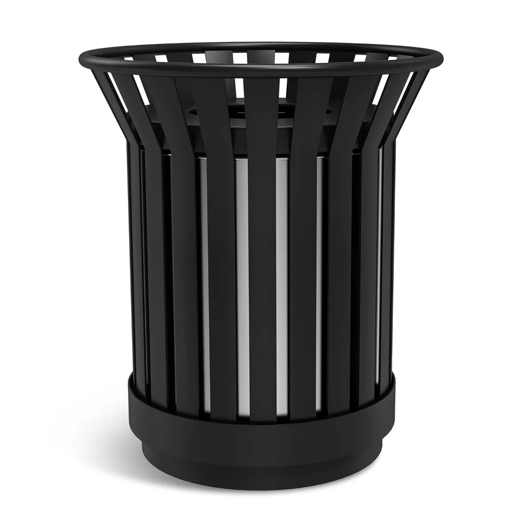 

Round Large Outdoor Trash Can, Heavy Duty Metal Slatted Garbage Can Outdoor, All Weather Resistant Commercial Garbage Can