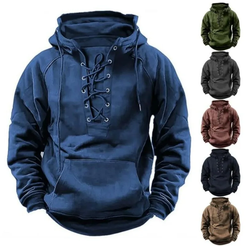 

Men's Casual Hoodie Spring Autumn Fashionable Sports Multi-Pocket Trendy Retro Hooded Jacket Youth