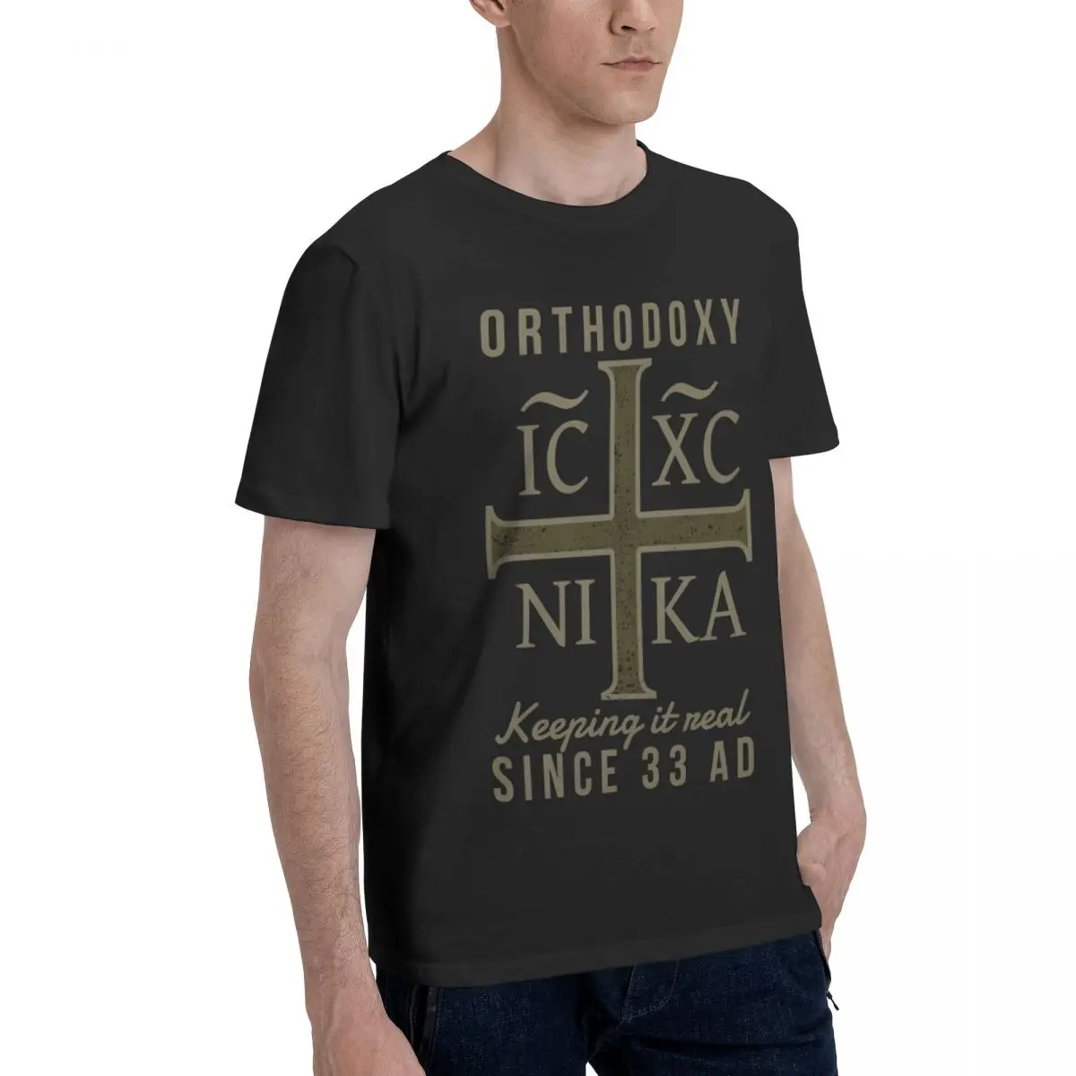 Summer Men's T-shirt Eastern Orthodox Church S Black Round Neck 100% Cotton IC XC NIKA short sleeve Man Tee Shirt