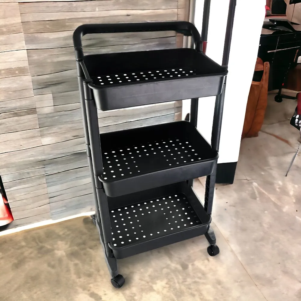 3 Shelves Multipurpose Organizer Cart With Grey Wheels