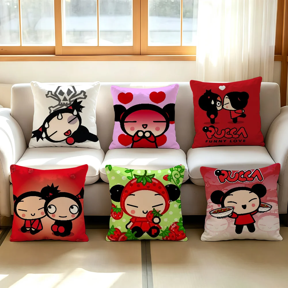Cartoon cute P-Pucca cushion cover Comfortable Decorative For Bedroom Living room Dormitory Picnic and Holiday Decoration