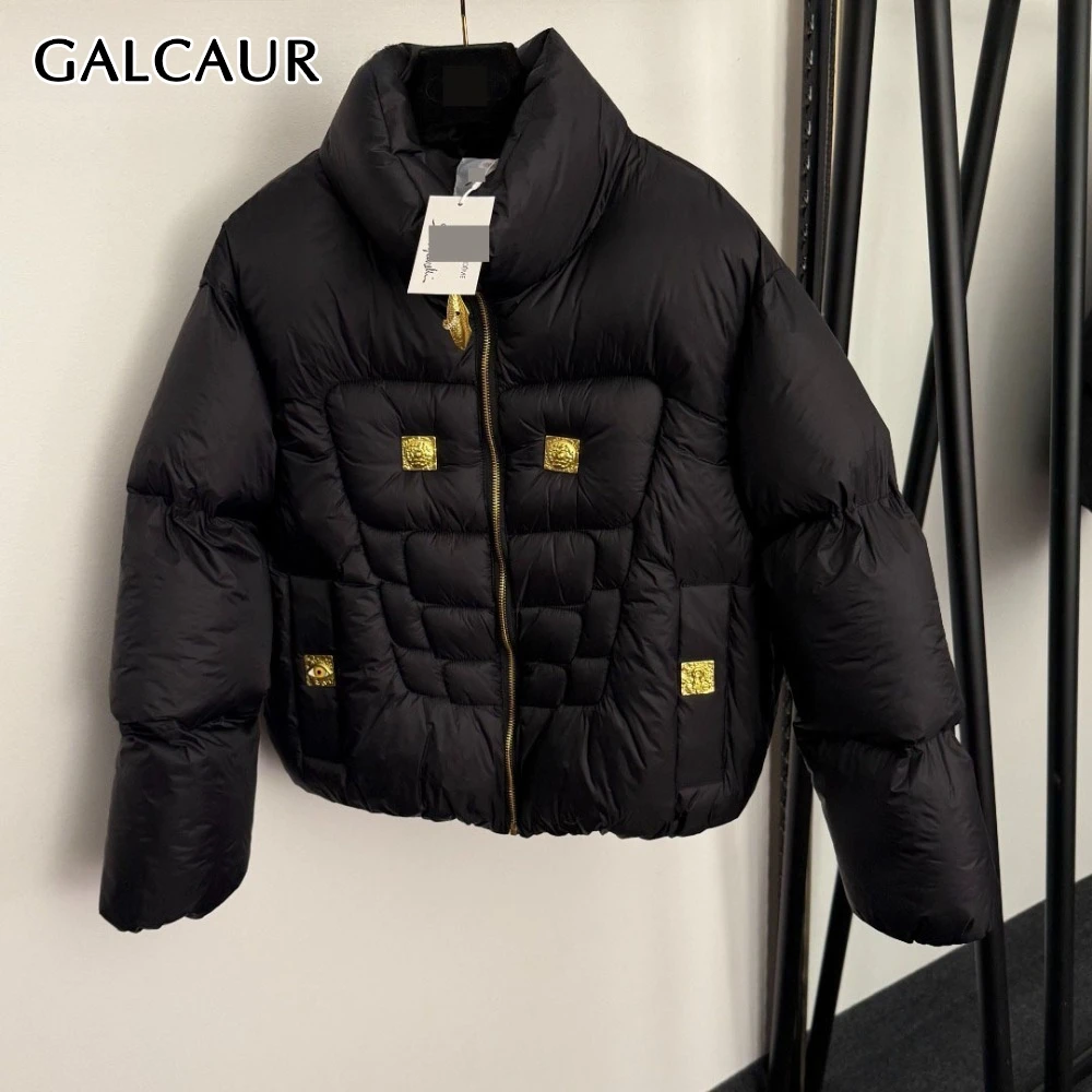 GALCAUR ブラックスプライスジッパージャケット女性タートルネック長袖ルーズストリートウェアベーシックレディースジャケット冬スタイルファッション