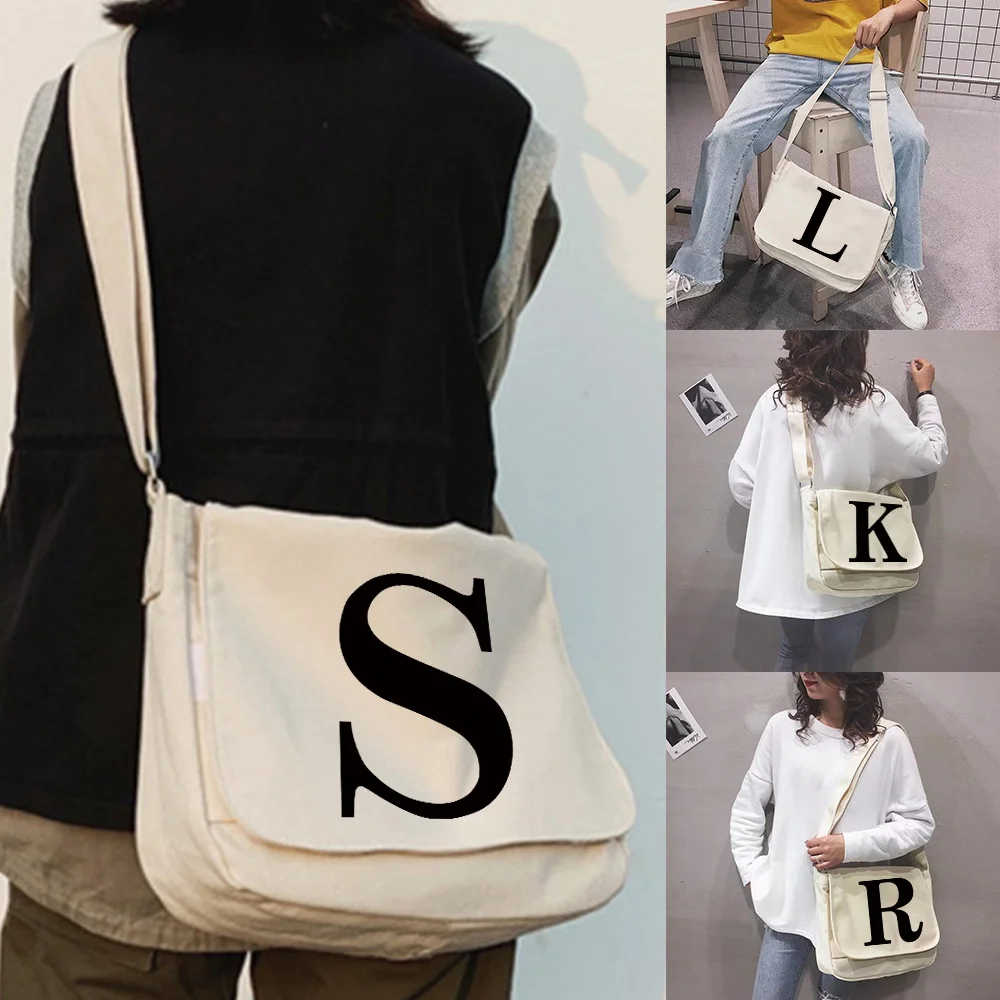 

Large Capacity Canvas Shoulder Bags for Women Japanese Harajuku Diagonal Bag Student Crossbody Money Bag Black Letter Printed