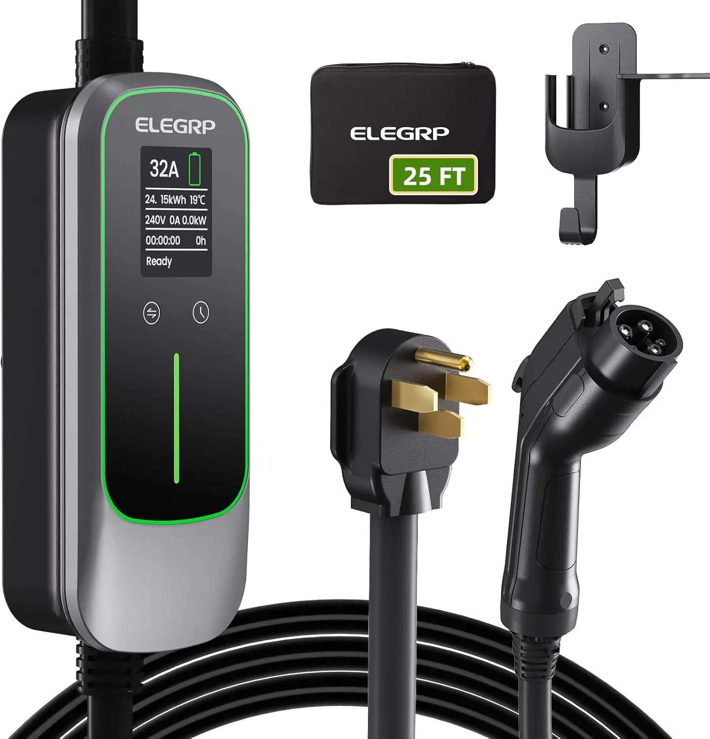 

ELEGRP J1772 Fast EV Car Charging Station Level 2 DC 32A 7KW Portable EV Charger For Home Travel