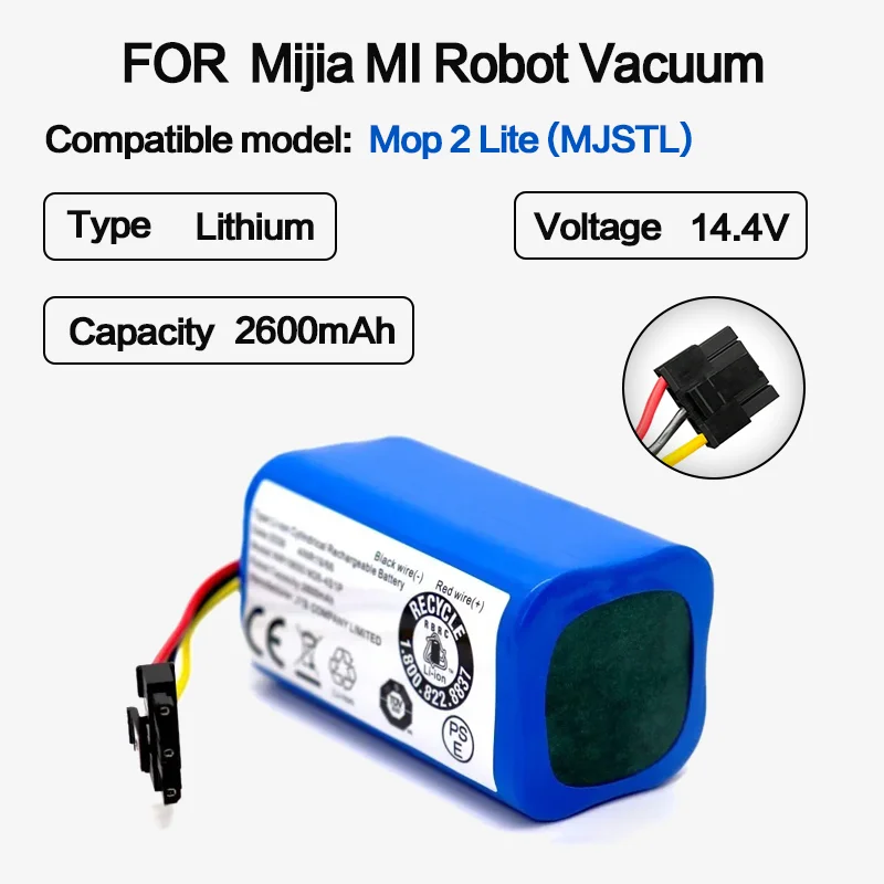 

18650 Li-ion Rechargeable Battery For Xiaomi Mijia MI Robot Vacuum-Mop 2 Lite Model:MJSTL 14.4v 2600mAh Replacement Batteries