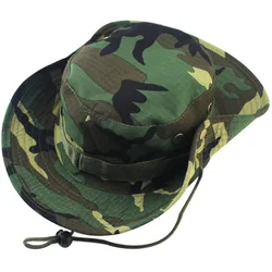 Sombreros de cubo de camuflaje para exteriores, sombrero de pescador de camuflaje de la selva con ala ancha, sombrero de Pesca para el sol, gorras de Camping de algodón