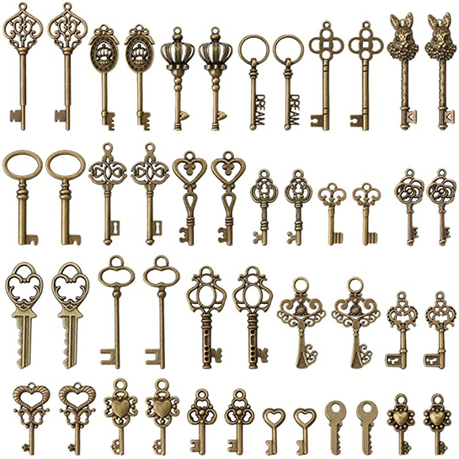 

46Pcs/Set Antique Bronze Vintage Skeleton Keys Set DIY Handmade Accessories Necklace Pendants Jewelry Making Supplies