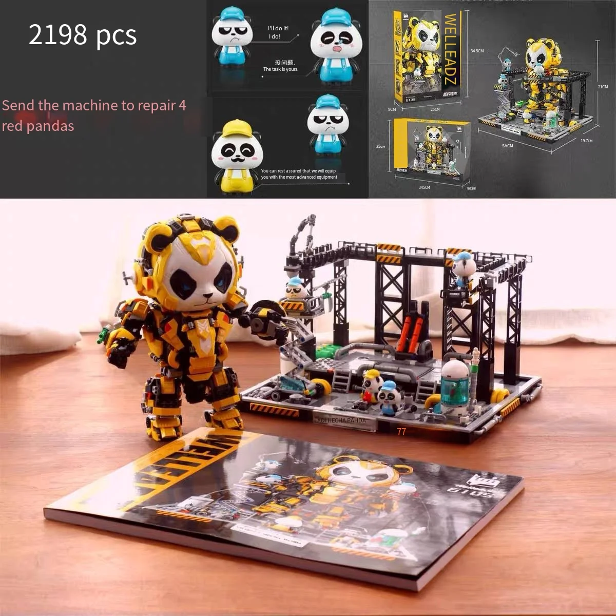 Tide play building blocks Panda Mech assembling toys mechanical repair table deformed robot children puzzle gift