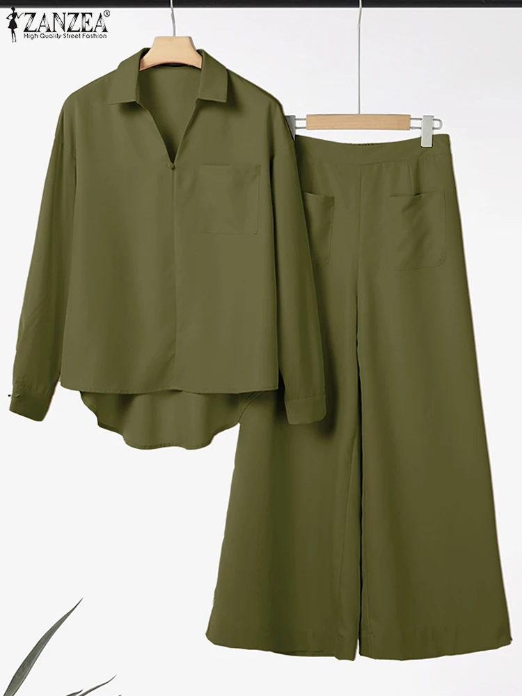 

ZANZEA Fashion 2PCS Long Sleeve Blouse Trousers Suit 2025 Spring Women Matching Sets Autumn Outfits Casual Solid Work Tracksuits