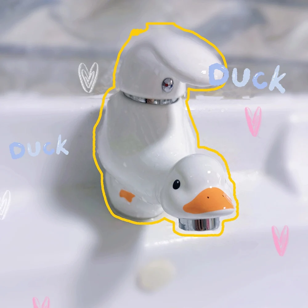 

Upgraded Ceramic Duck Shaped Cold Water Faucet for Bathroom Sink/Washbasin, Non-Toxic Ceramic, Cute Decor & Functional Tap