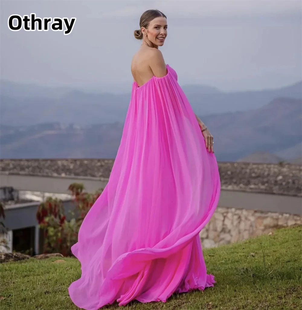 Othray-فستان سهرة شيفون أنيق بدون حمالات للنساء ، رأس طويل ، أكمام ، حفلة رسمية ، فاخر ، فساتين سهرة للمناسبات الخاصة