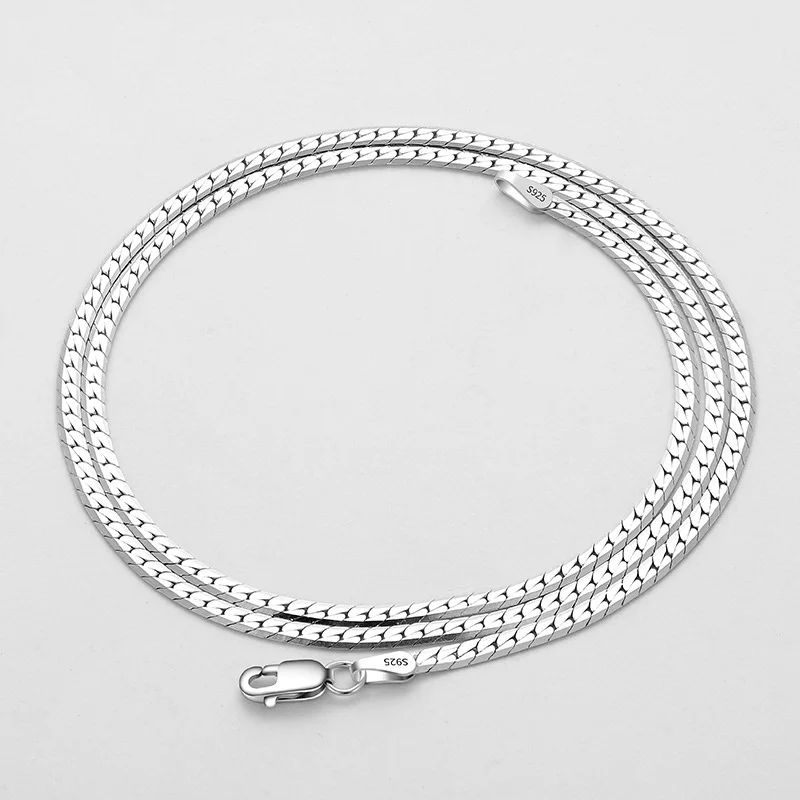 MIQIAO 925 Sterling Silver 2MM Link Chain Necklace Men\'s Chain Silver 925 Real 100% Women\'s Neck Chain Long 45 50 55 60CM Choker