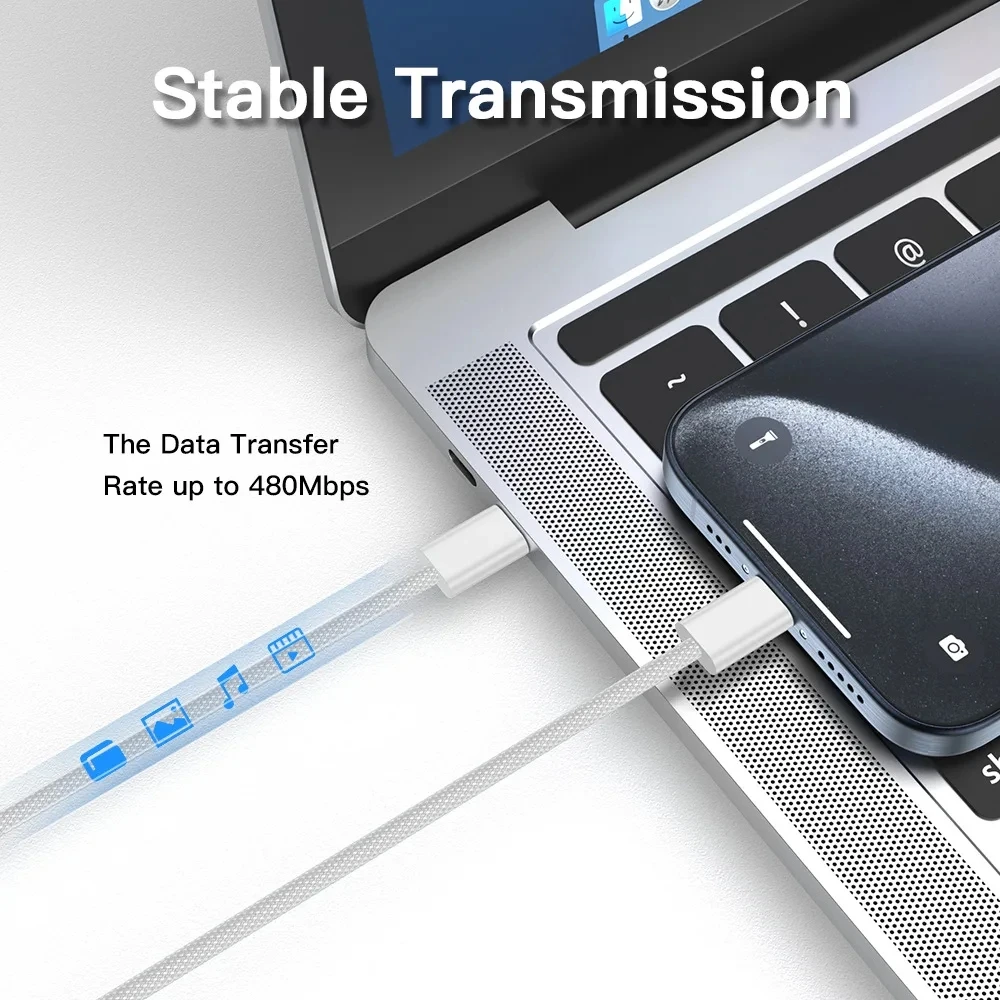 PD 60W Dual USB-C Fast Charging Braided Cable For iPhone 15 16 Pro Max 15 16 Plus Type C to Type C Quick Charger Cable With Box