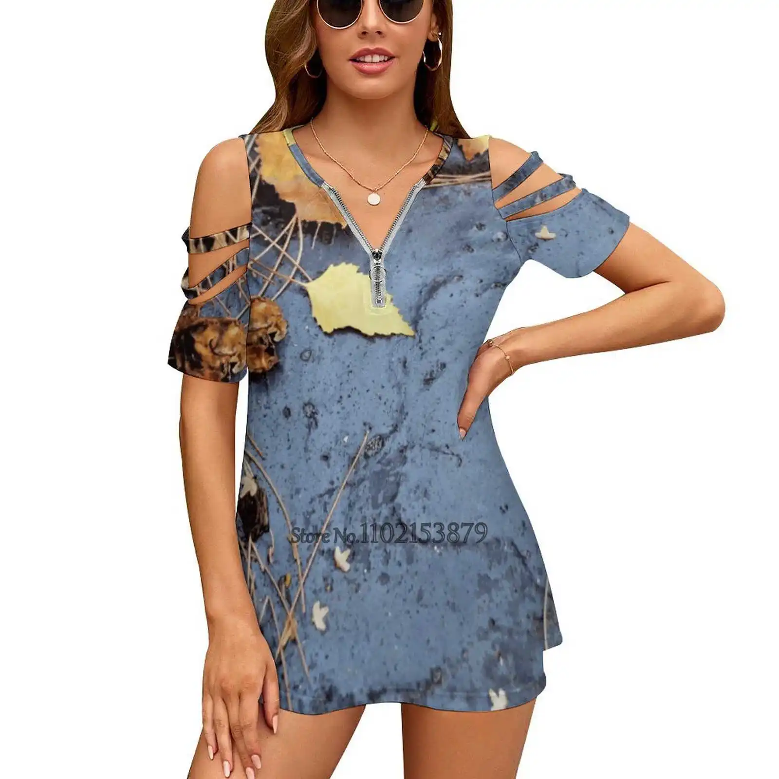 Fairy Dust Woman Tshirts Printed Tops Zipper V-Neck Top Fashion Graphic T Shirt Leaves Fairy Dust Still Life Karen E Camilleri image 3