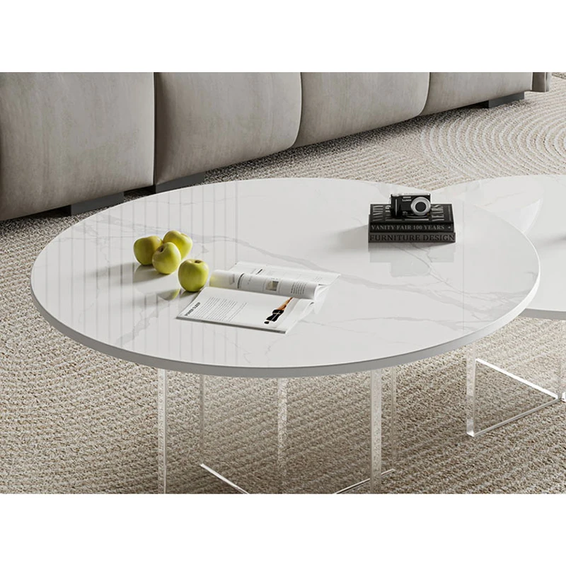 RK-HANYEE New Design Marble Round Coffee Table Transparent Unique Modern Clear Acrylic Sofa Side End Table Crystal Tables*