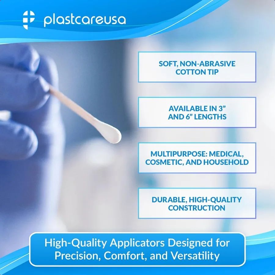 Cotton Tipped Applicators 3 Inch Non Sterile Cotton Swabs with Wooden Sticks Medical Cotton Tip Applicator for Multiple Uses 10