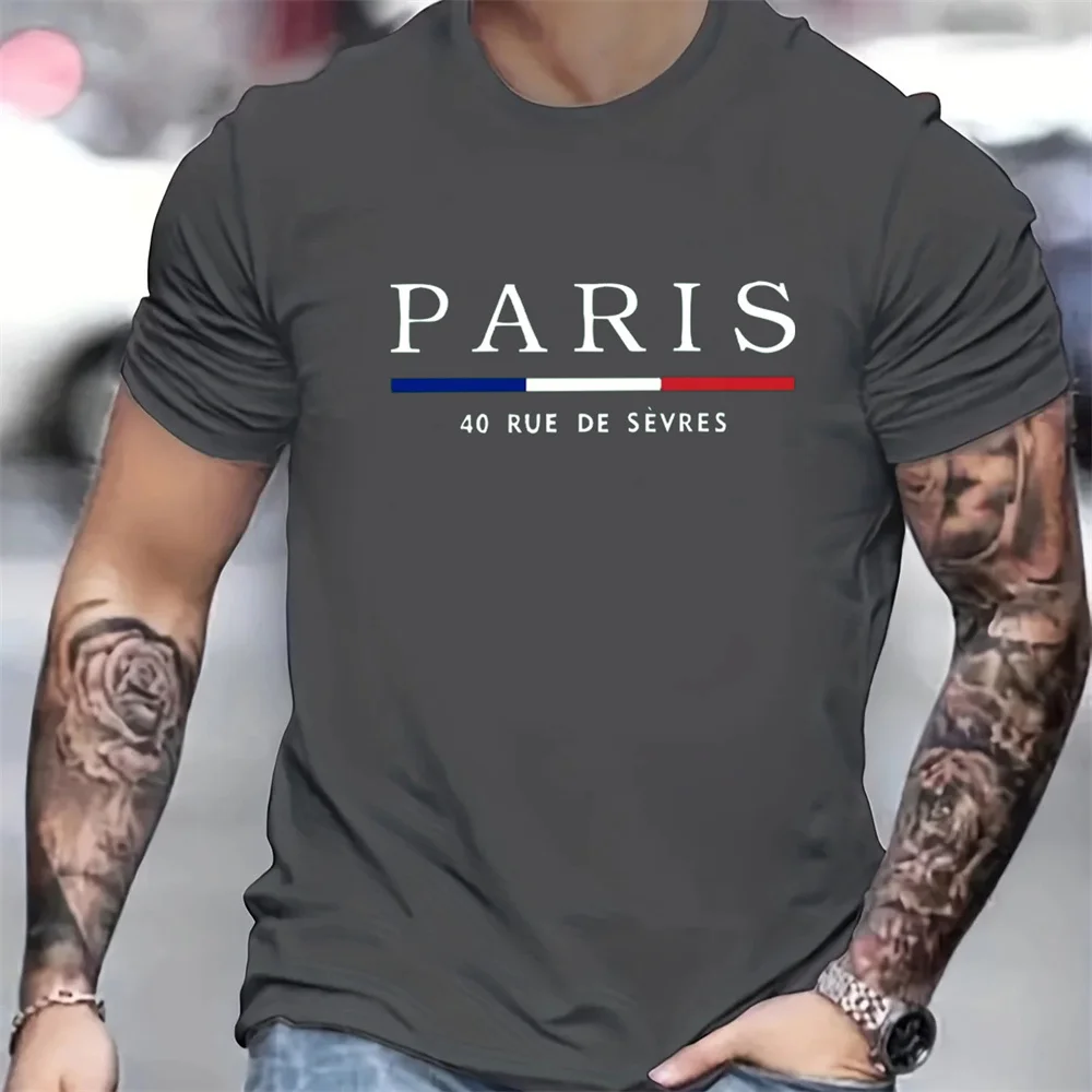 Paris Letter Print Men's T-Shirt Fashion Street Short Sleeved T Shirt For Men Casual Summer Top Breakable Loose Men Clothing