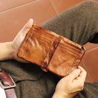 Handmade Vegetable Tanned Leather Cowhide Wallet Vintage Old Youth Student Wallet Silver Bag Vertical Multifunctional Wallet