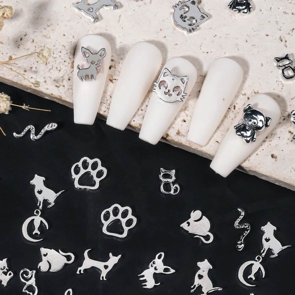 10/20pcs Mix Kawaii Cat Charms for Nail Adorns Chrome Silver Kiyomi Animal Cat Claw Alloy Anime Image Metallic Finger Jewel 404s