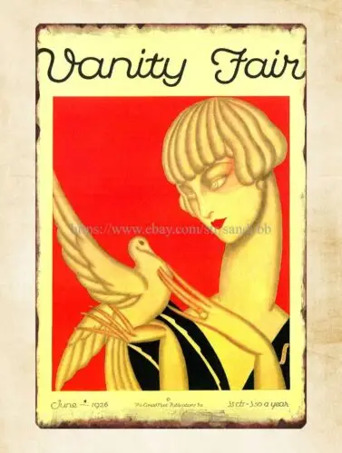 cover June 1926 by Jacques Darcy woman holding dove metal tin sign