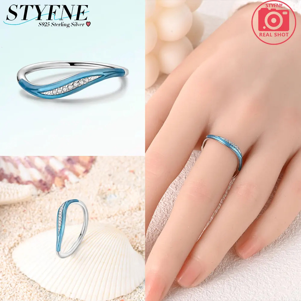 Original 925 Sterling Silver Polished Wave Double Band With Pearl Elegance Ring For Women Gift Fashion Jewelry