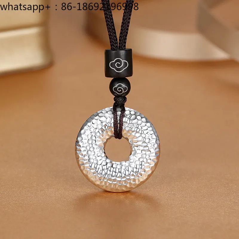 Sterling Silver Safety Buckle Pendant 999 Pure Silver Guochao Solid Hammer Pattern Personalized Men's and Women's Pendant