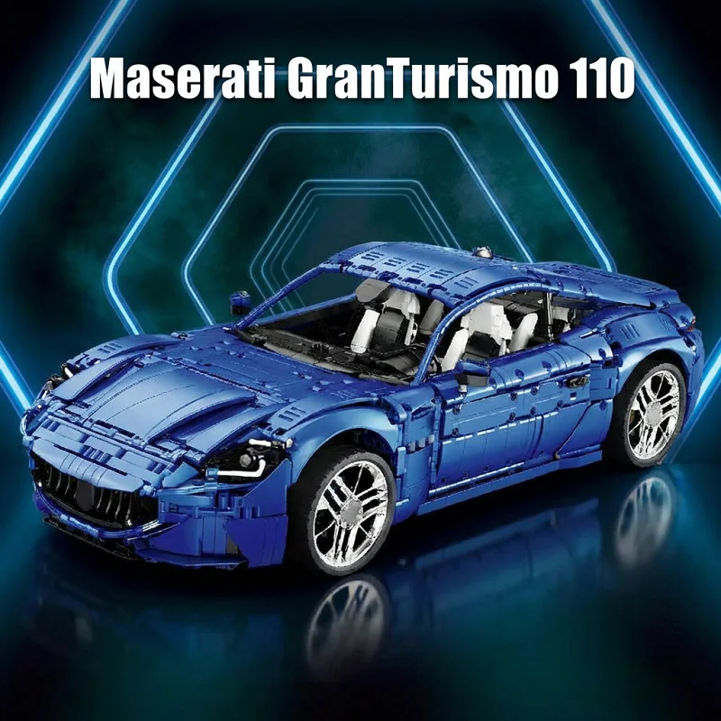 Klemmbausteine Maserati GranTurismo 110 Sportwagen 1:8 Bausteine Blauer Supersportwagen Fahrzeug-Modellbausatz Jungen Spielzeug Erwachsene Kinder Geschenk 5480 Teile