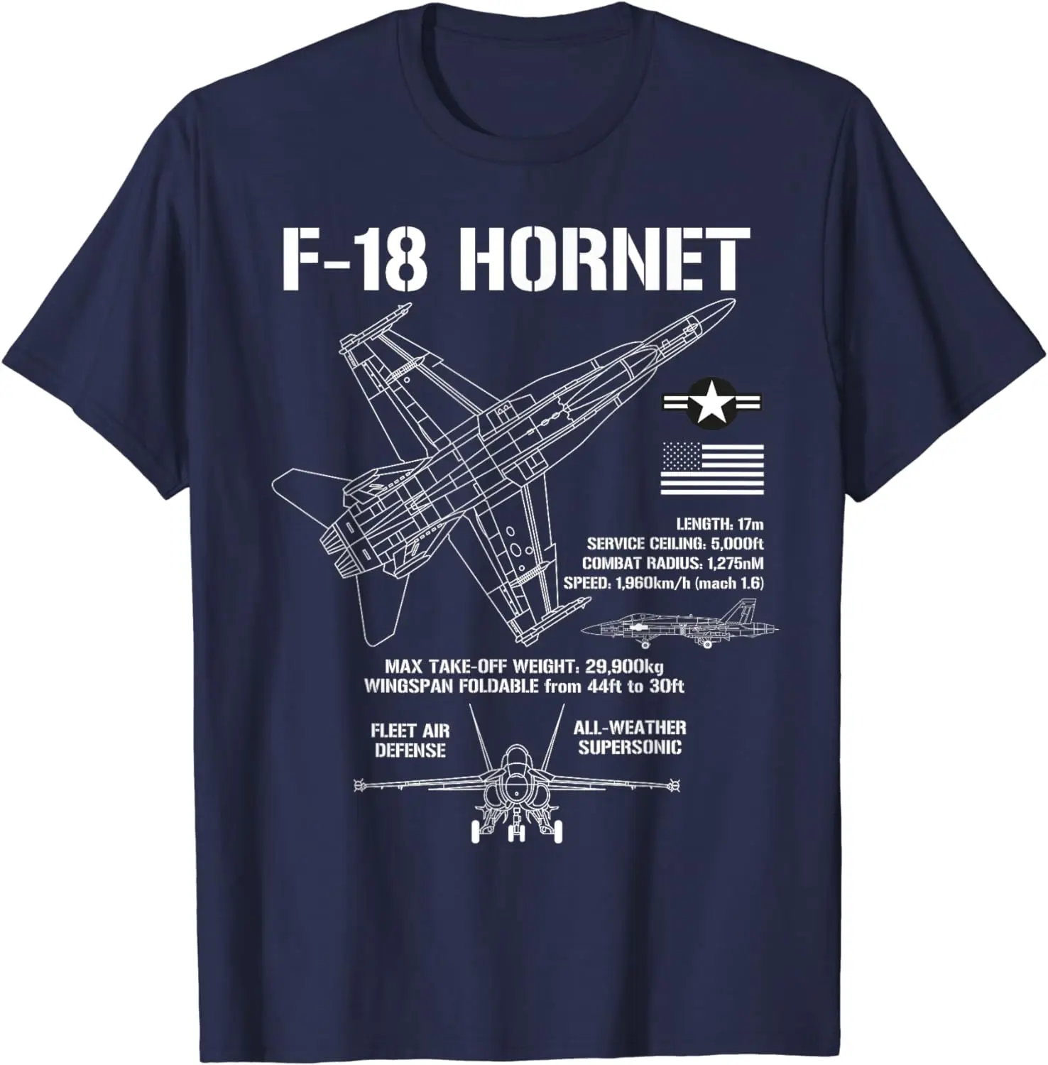 F-18 Hornet Fighter Jet Specs Military Airplane F18 T-Shirt Short Sleeve Casual 100% Cotton T Shirt