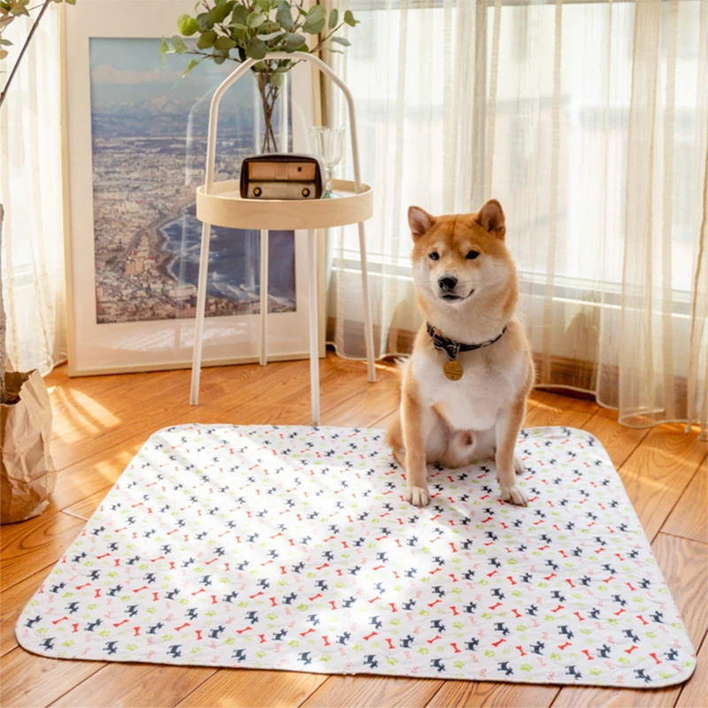 Waterproof Dog Pet Diaper Mat Reusable 3 Layer Absorbent Dog Bed Cat Diaper Pad Bone Paw Print Seat Cover Mat for Sofa Bed Floor