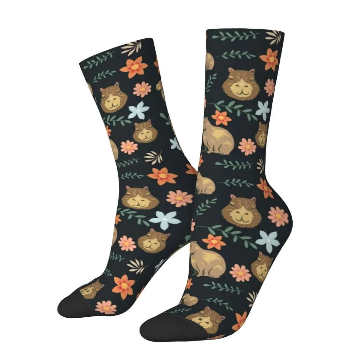 Happy Funny calzini da uomo Crazy Kawaii Capybara Floral Sock Animal Lover Sport calzini da donna primavera estate autunno inverno