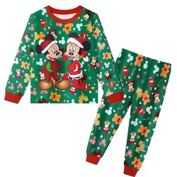 Disney Mickey Minnie Christmas Pajama Sets Kids Cartoon Print Sleepwear Long Sleeve Tops Pants Suit 2pcs Boys Girls Clothes Gift