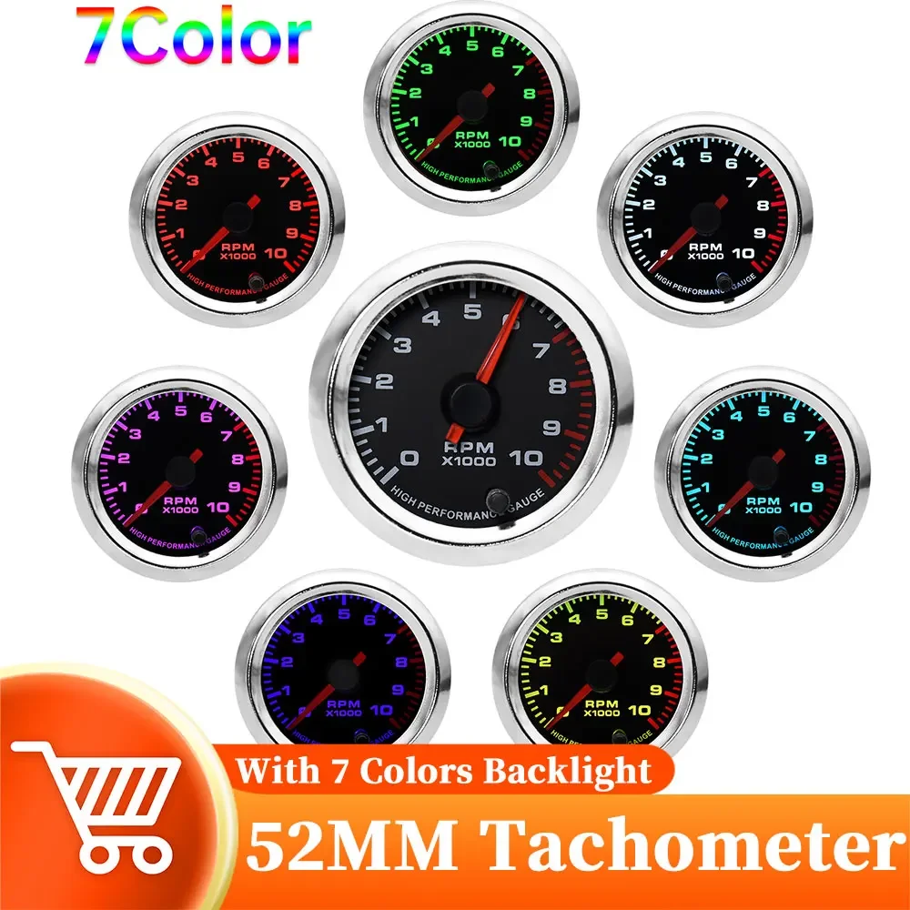 

Universal Car Tachometer Led Meter Pointer Gauge 0~10000 RPM with 7 Colors Backlight for Car Racing 12V 4/6/8 Cylinders