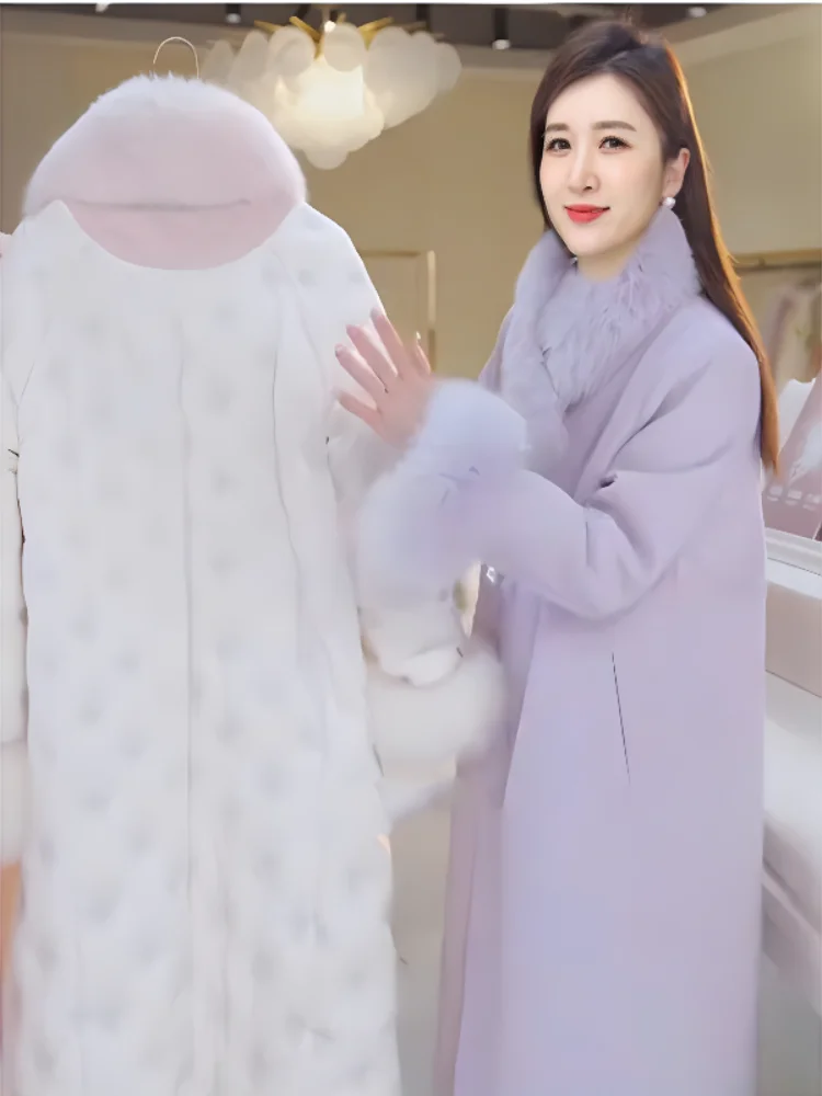 Casaco de Lã Elegante com Design de Botão, Comprimento Médio, Jaqueta Feminina Princ Sle, Casaco Longo de Tubo Reto