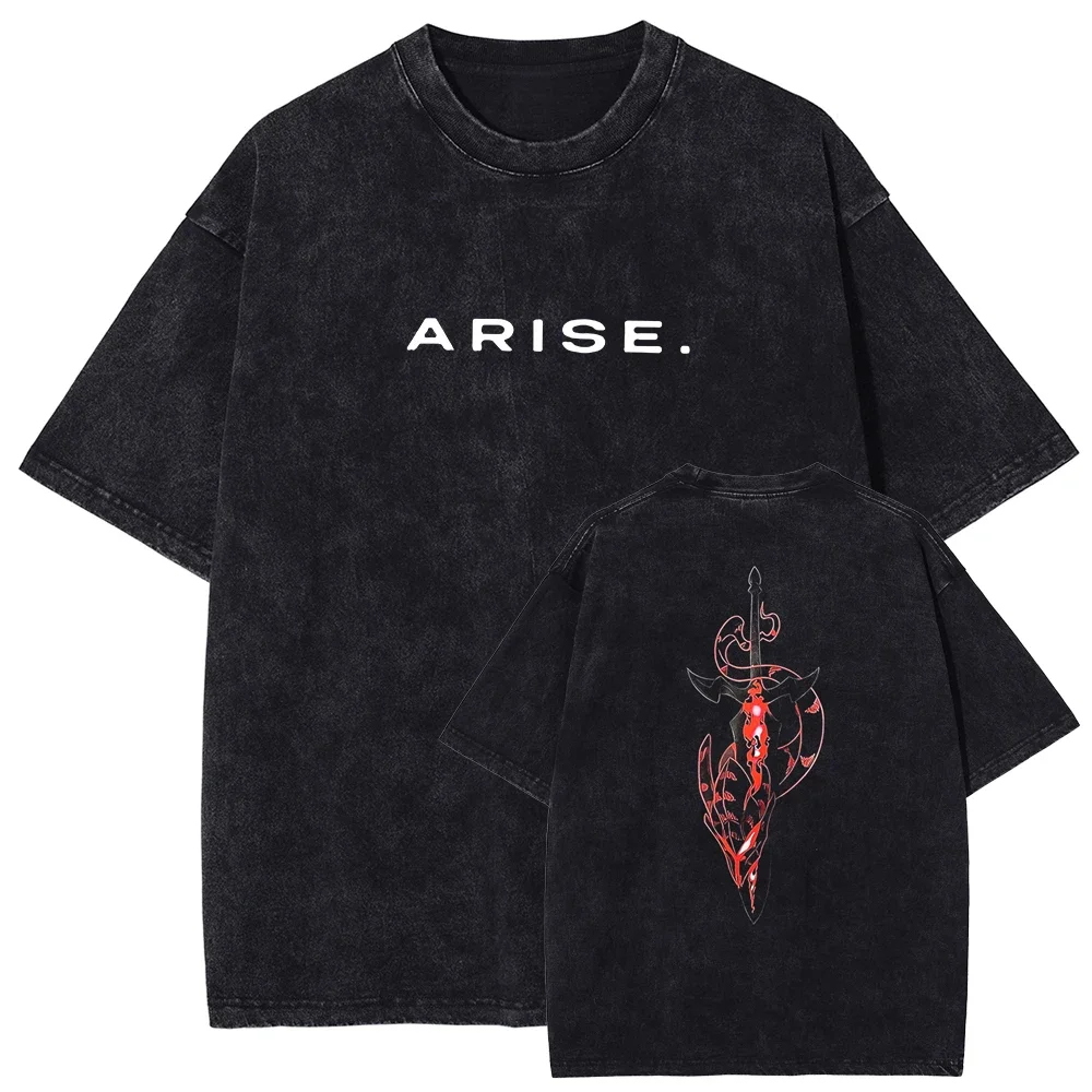 Vintage Solo Leveling Arise Anime Graphic Summer Casual Women's Tshirt Unisex Tee Top Men's Cotton Short Sleeve Washed T shirt