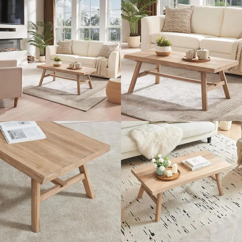 

Rustic Solid Wood Coffee Table, Natural Rectangular Centerpiece for Living Room